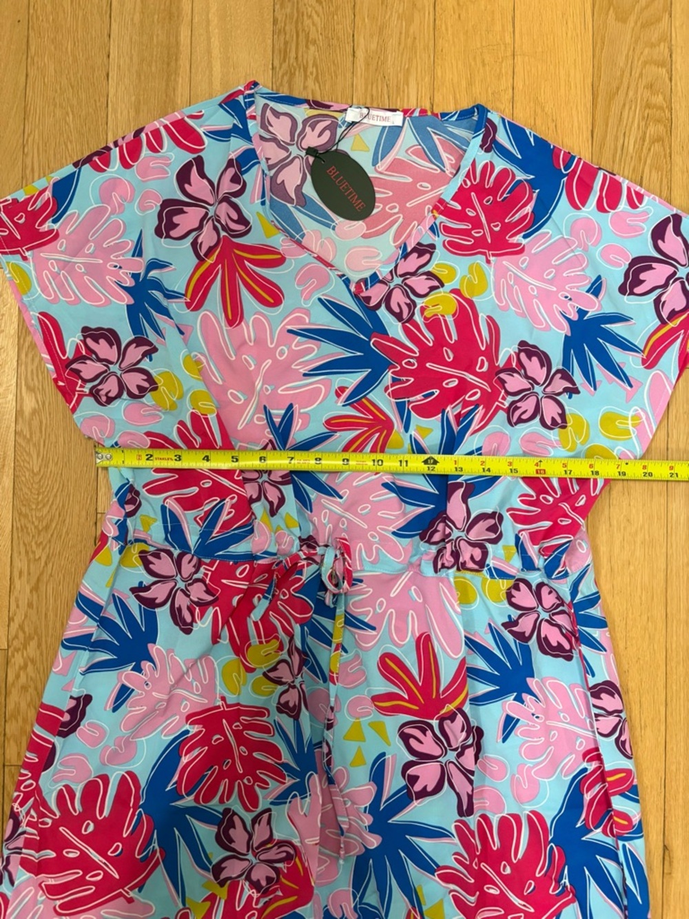 VIBRANT TROPICAL VIBES ✨ Bluetime Floral Mini Dress / Cover-Up L - Picture 5 of 6